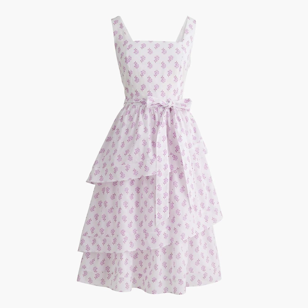 J.Crew Purple Floral Print Tiered Cotton Mini Dress CK670 White Size 4 2025